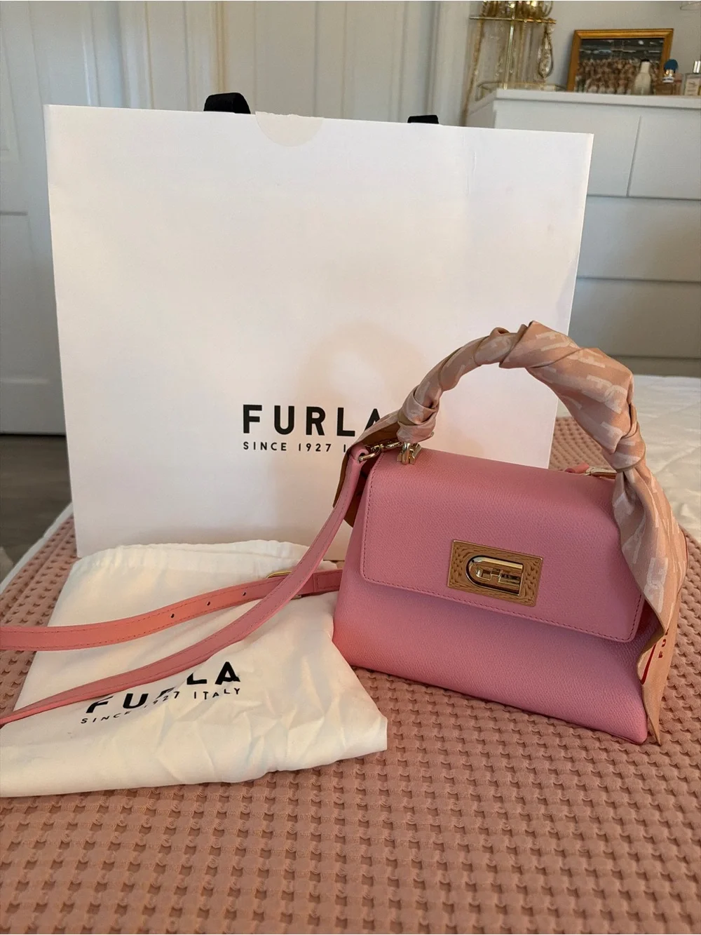 Furla 1927 Mini Top Handle Bag with Silk Furla Scarf